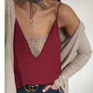 Free People deep V lace camisole